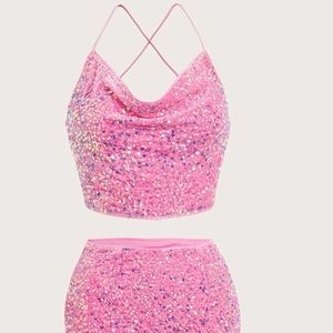 Conjunto para mujer falda y blusa pnk kn brillos hermoso perfecto